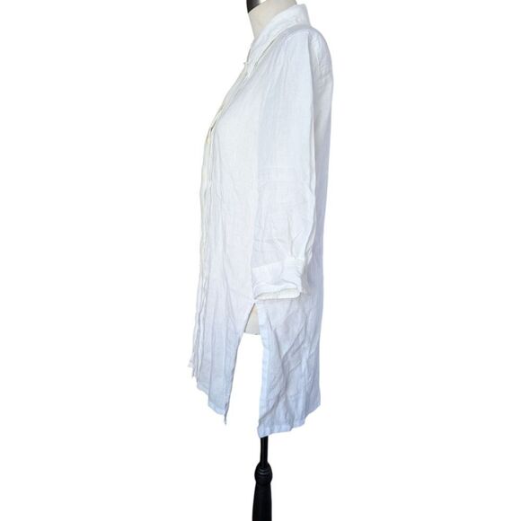 MaxMara White Pure Linen Tuxedo Style Tunic Shirt Medium - Picture 3 of 11